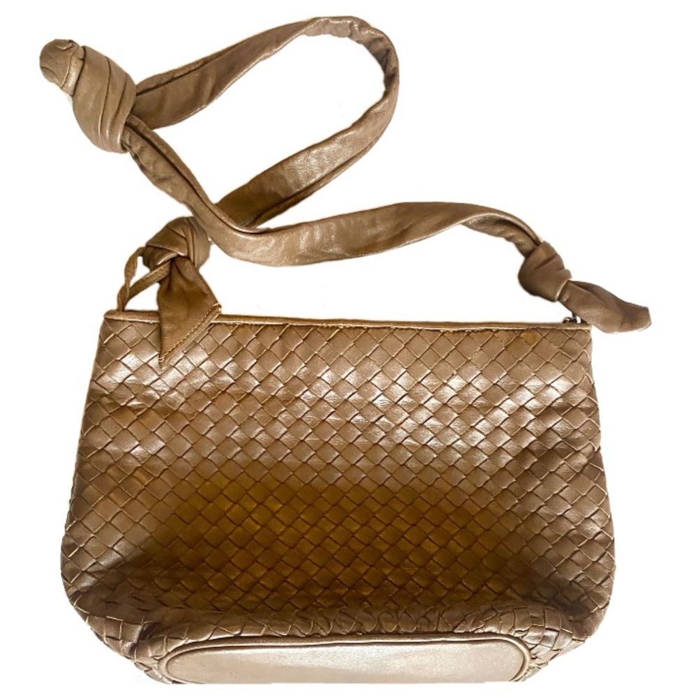 Vtg Woven Leather Purse Vintage Shoulder Bag Crossbody Intrecciato Tan Brown - Picture 5 of 8